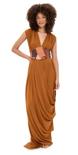 Andrea Iyamah Adi Knit Caftan Dress Camel L/XL