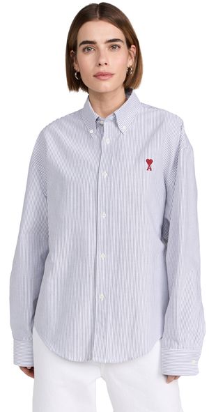 AMI Boxy Fit Unisex Shirt Black/Natural White/039 S