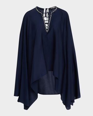 Aida Crystal-Embellished Cape Blouse
