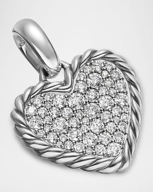 Pave Heart Amulet with Diamonds in Silver, 22mm
