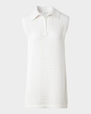 Long Chunky Mesh Knit Polo Top