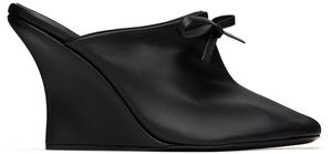 MARIE ADAM-LEENAERDT Black Bow Heeled Slipper Mules