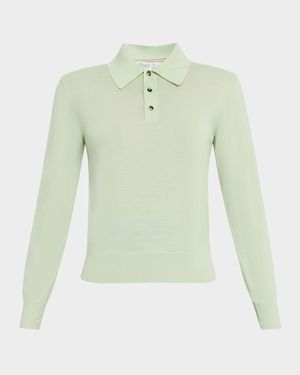 Long-Sleeve Fine Cashmere Polo Sweater