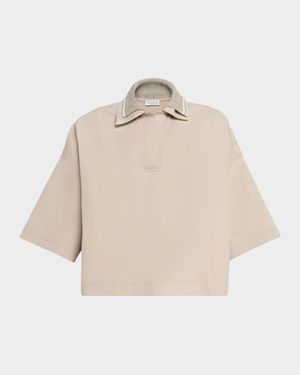 Techno Couture Fleece Polo Shirt With Double Knit Collar