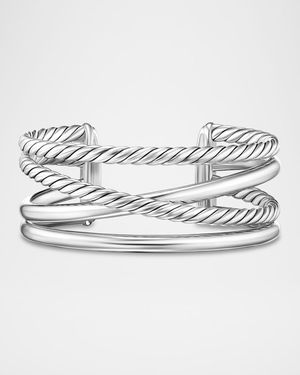 Crossover 5 Row Cuff Bracelet in Silver, 25mm
