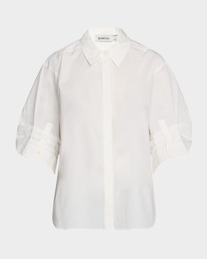 Gemma 3/4-Sleeve Poplin Button-Front Shirt