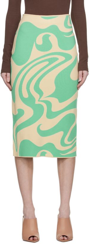 Sportmax Green & Beige Sax Midi Skirt