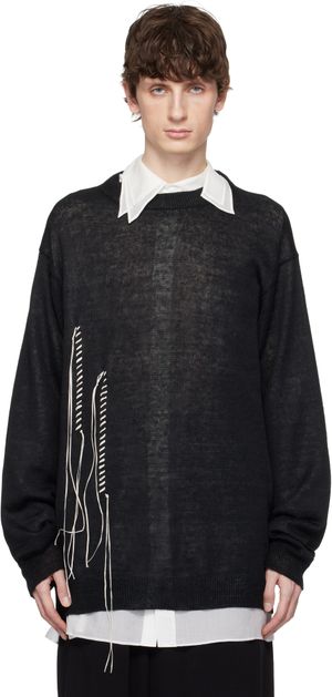 YOHJI YAMAMOTO Black 10G Plated Crossed Pattern Embroidery Sweater