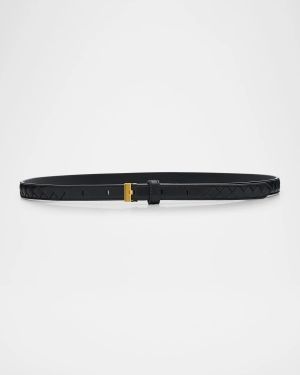 Watch-Buckle Intrecciato Skinny Leather Belt