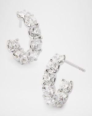 18K White Gold Inside Out Diamond Hoop Earrings, 4.0tcw, 0.5"L