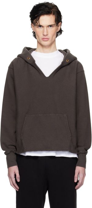 Les Tien Gray Heavyweight Raw Cropped Hoodie