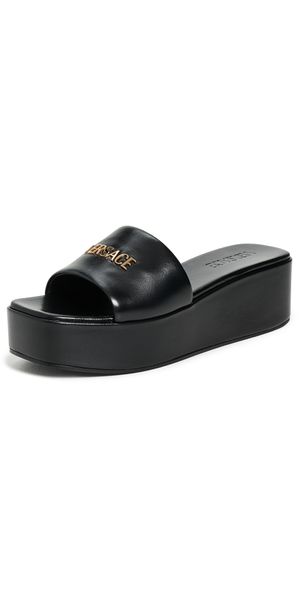 Versace T.55mm Lamb Leather Mules Black-Versace Gold 41