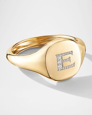 Mini DY Initial Pinky Ring in 18K Yellow Gold with Diamonds