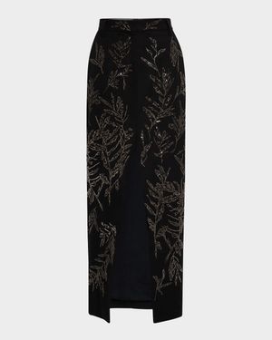 Herbarium-Embroidered Chino Maxi Trouser Skirt