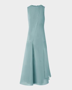 Asymmetric Sleeveless Pleat Techno Midi Dress
