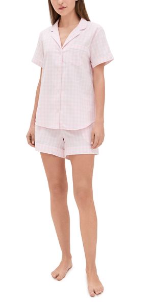 Petite Plume Gingham Shorts Pajama Set Pink XS