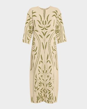 Agneto Botanical Jacquard-Knit Maxi Dress