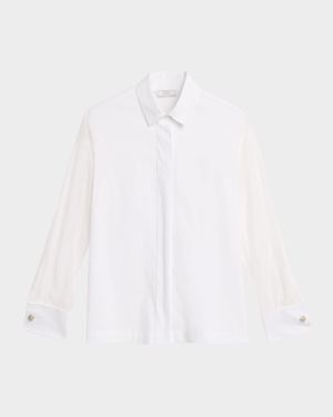 Cotton Poplin Organza-Sleeve Shirt
