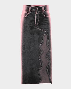 Lily Wavy Denim Maxi Skirt