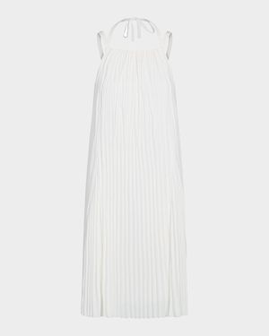 Pleated A-Line Halter Dress with Pockets