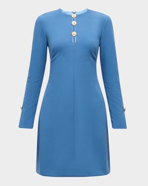Button-Front Long-Sleeve Dress