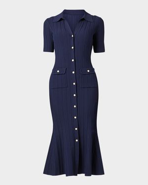Tulip Rib Knit Button-Down Midi Dress