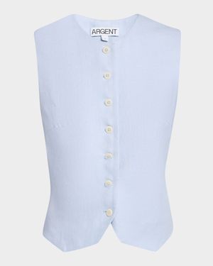 High-Neck Linen Twill Waistcoat