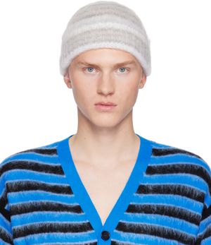 Marni White & Gray Striped Mohair Beanie