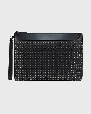 Men's Funky Suede & Leather Spike Wrist Pouch