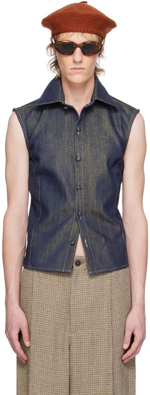 Theophilio SSENSE Exclusive Blue & Gold Denim Vest