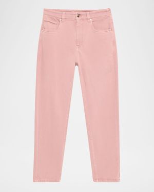 Garment Dyed Twill Tapered-Leg Jeans With Monili Trim