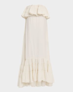 Strapless Tiered Ruffle High-Low Midi Dress