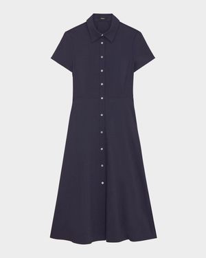 Good Linen Short-Sleeve Button-Front Midi Shirt Dress