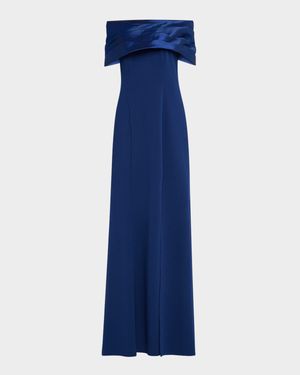 Off-Shoulder A-Line Crepe & Taffeta Gown
