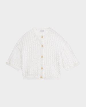Linen Pailette Charming Cable-Knit Cardigan