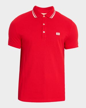 Men's VLogo-Patch Pique Polo Shirt