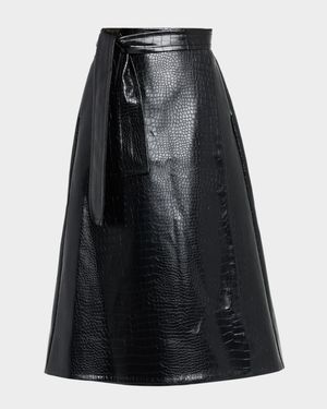 Beatrice Croc-Embossed Vegan Leather Wrap Skirt