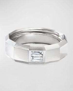 Men's 18k White Gold 8mm Faceted Band Ring with Diamonds