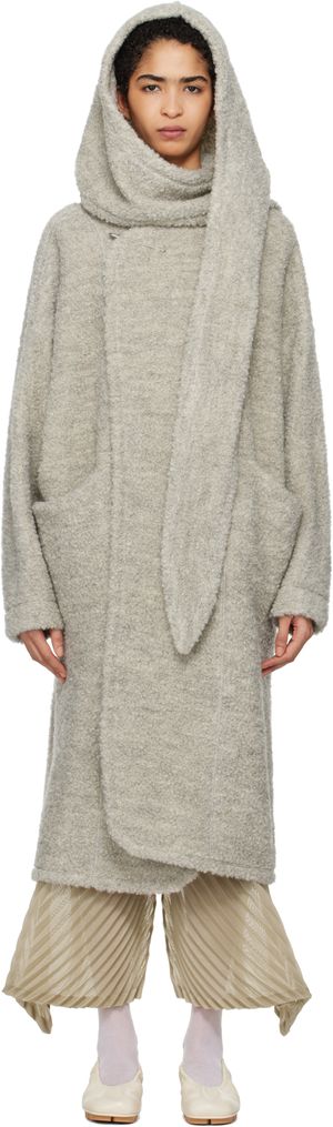 ISSEY MIYAKE Gray Raw Wool Loop Yarn Coat