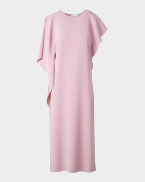 Lasercut Shoulder-Drape Midi Dress