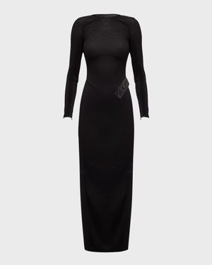 Plisse Jersey Gown with Beaded Hip Detail