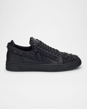 Men's Alicante Leather and Crystal Low-Top Sneakers