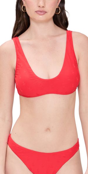 Polo Ralph Lauren Logo Jacquard Scoop Bikini Top Bright Hibiscus S