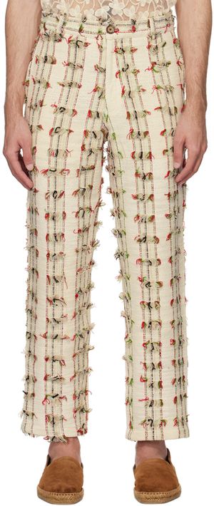 HARAGO Off-White Fringed Trousers