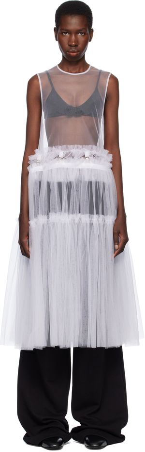 Noir Kei Ninomiya Robe midi blanche en tulle de nylon