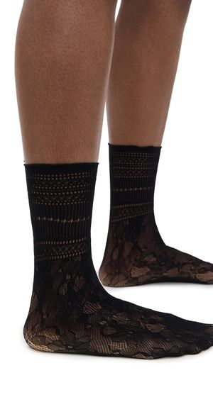 Stems Peony Lace Crew Socks Black One Size