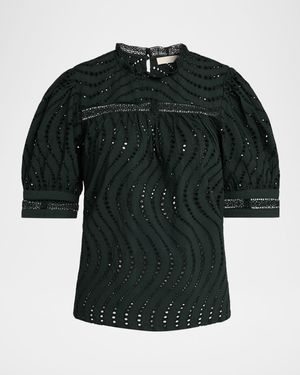 Virginia Lace Eyelet Short-Sleeve Blouse