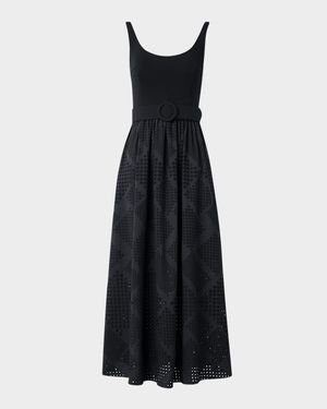 Belted Eyelet-Embroidered Cotton Midi Dress