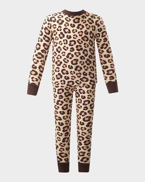 Girl's Leopard-Print Jersey Pajamas, Size 2-10