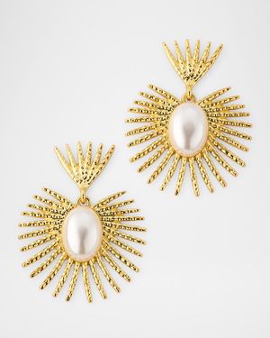 Cabochon Fan Drop Earrings